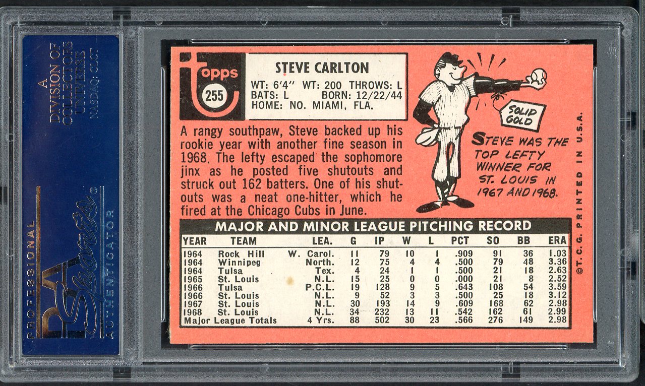 1969 Topps Baseball #255 Steve Carlton Cardinals PSA 6 EX-MT 555011