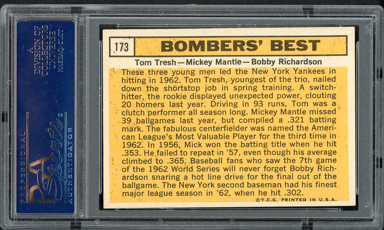 1963 Topps Baseball #173 Mickey Mantle Bobby Richardson PSA 4 VG-EX 555114
