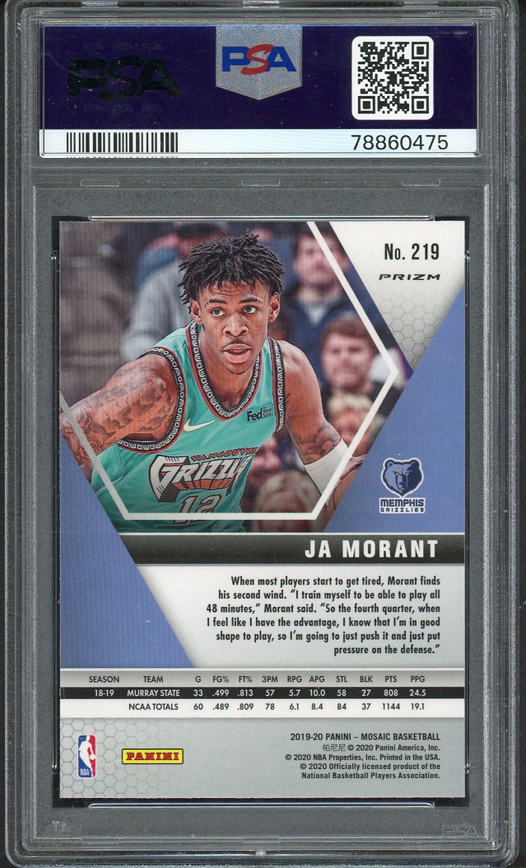 2019 Panini Mosaic Prizm #219 Ja Morant Grizzlies PSA 10 GEM MINT Silver 555133