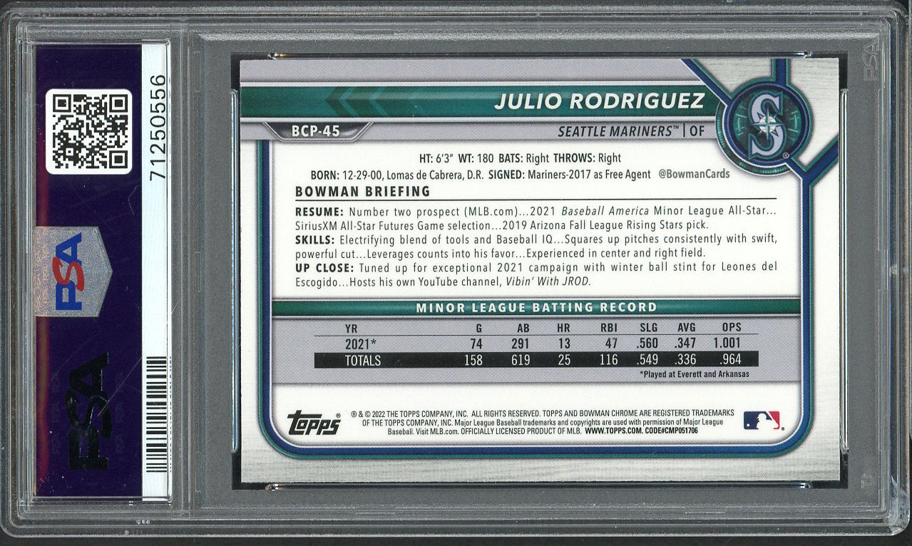 2022 Bowman Chrome Prospects #BCP45 Julio Rodriguez Mariners PSA 10 GEM MINT 555162