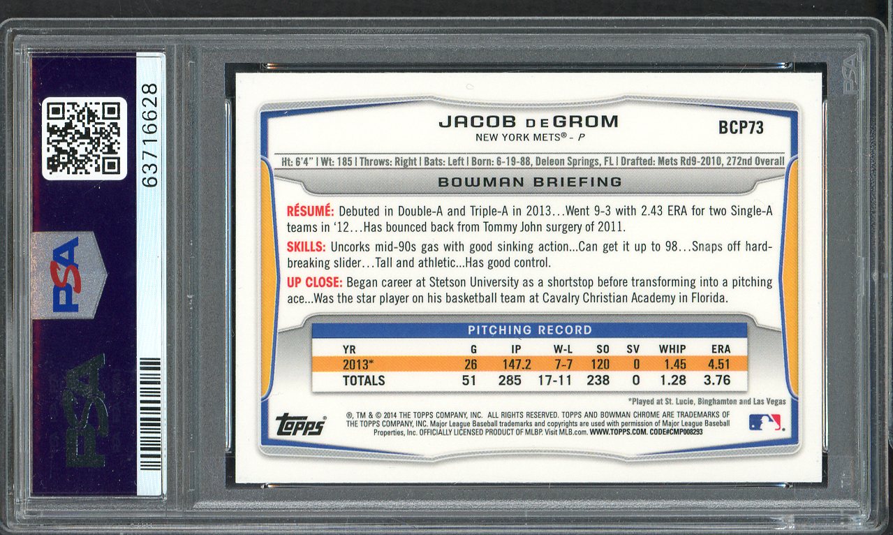 2014 Bowman Chrome Prospects #BCP73 Jacob DeGrom Mets PSA 10 GEM MINT 555167