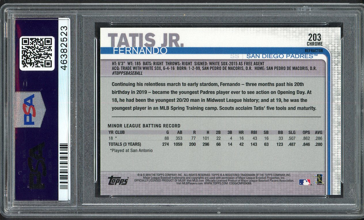 2019 Topps Chrome #203 Fernando Tatis Jr Padres PSA 10 GEM MINT Refractor 555177