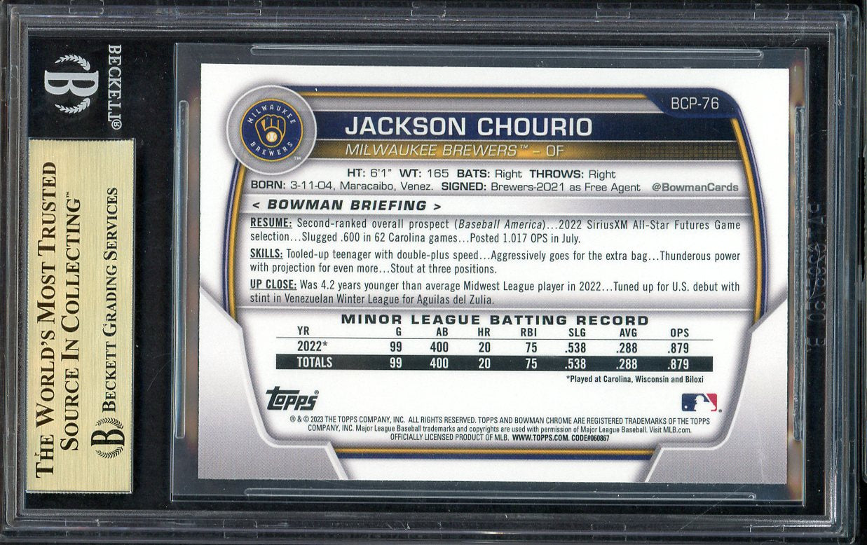 2023 Bowman Chrome Prospects #BCP76 Jackson Chourio Brewers BVG 9.5 GEM MINT Mega 555262