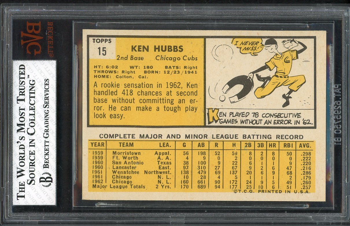1963 Topps Baseball #015 Ken Hubbs Cubs BVG 6.5 EX-MT+ 555264