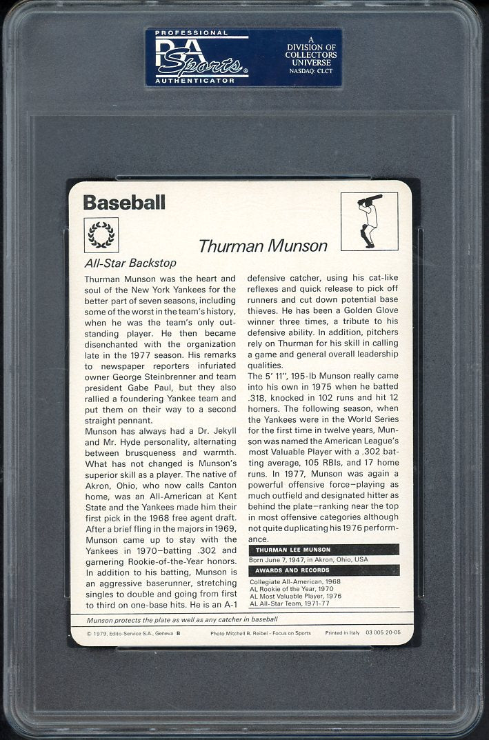1977 Sportscasters #20-05 Thurman Munson Yankees PSA 7 NM 555277