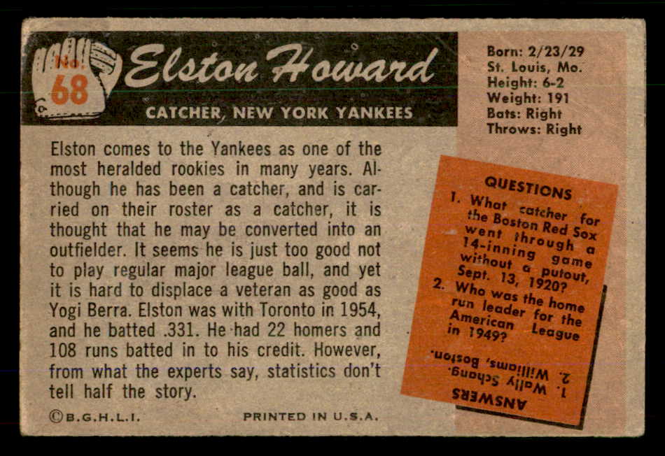 1955 Bowman Baseball #068 Elston Howard Yankees VG-EX 555561