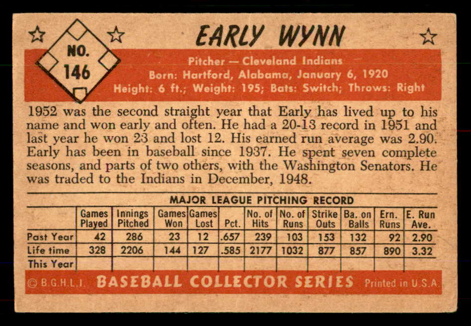 1953 Bowman Color Baseball #146 Early Wynn Indians VG-EX 555583