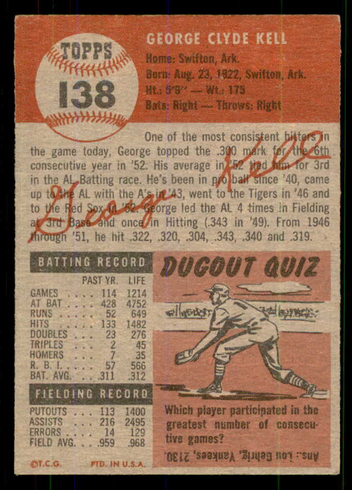 1953 Topps Baseball #138 George Kell Red Sox EX 555627