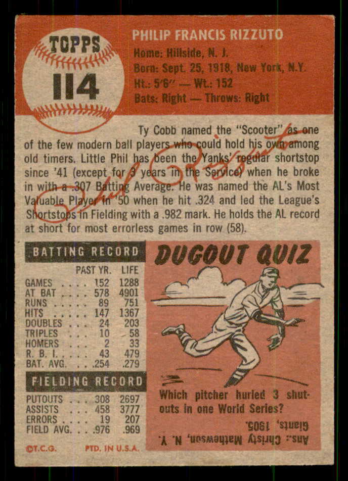 1953 Topps Baseball #114 Phil Rizzuto Yankees VG-EX 555634
