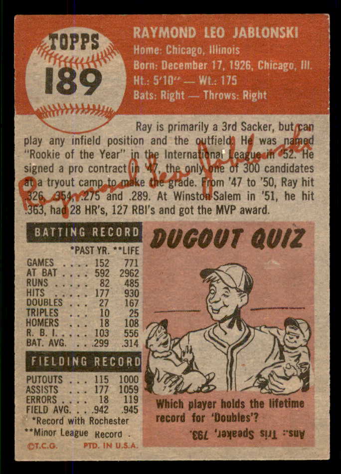 1953 Topps Baseball #189 Ray Jablonski Cardinals EX-MT 555752