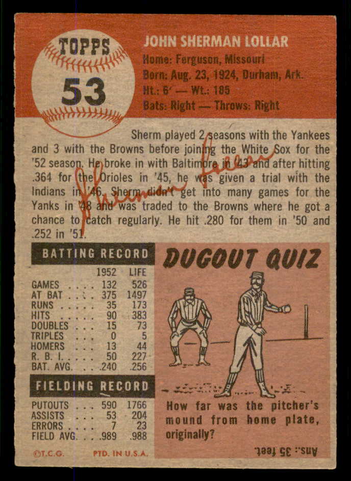 1953 Topps Baseball #053 Sherm Lollar White Sox EX-MT 555776