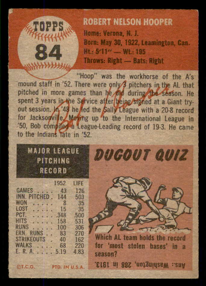 1953 Topps Baseball #084 Bob Hooper Indians EX-MT 555779