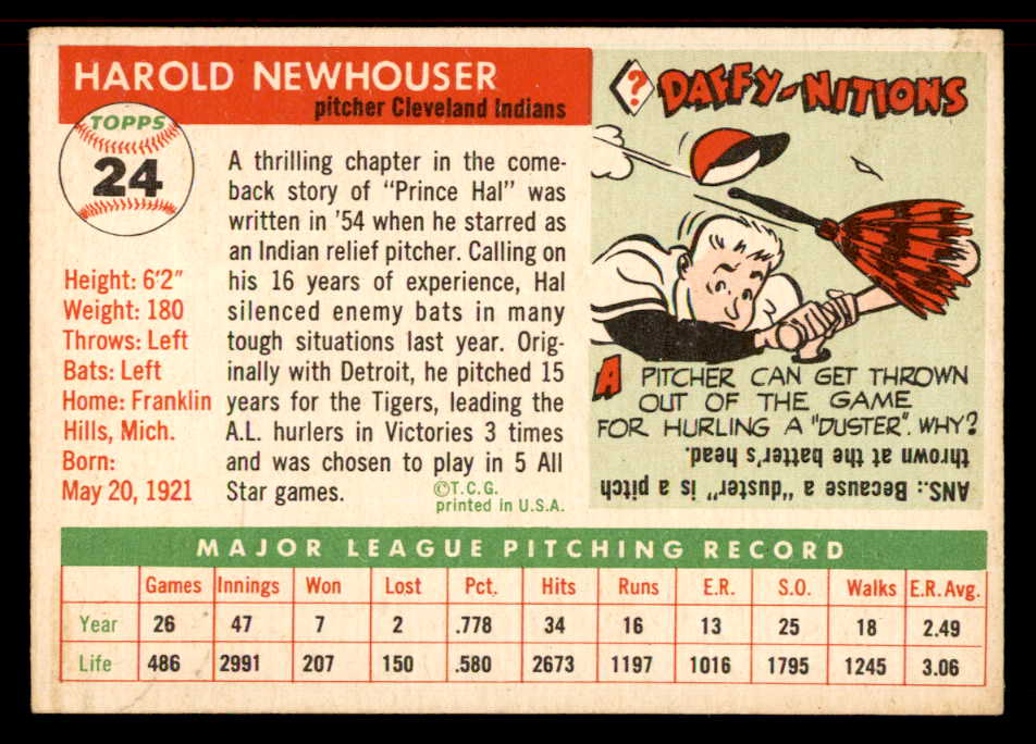 1955 Topps Baseball #024 Hal Newhouser Indians EX+/EX-MT 555842