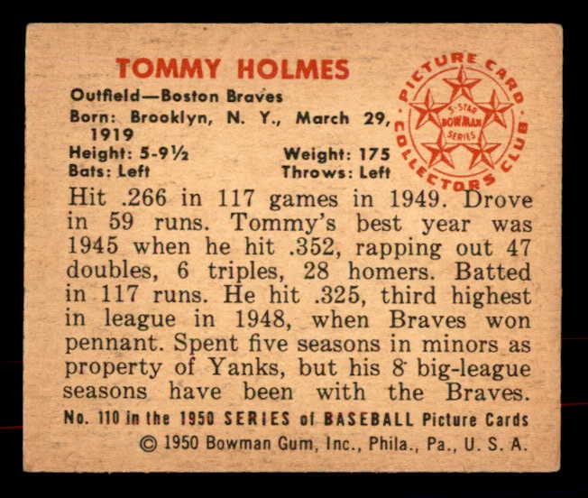 1950 Bowman Baseball #110 Tommy Holmes Braves EX 556033
