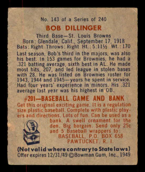 1949 Bowman Baseball #143 Bob Dillinger Browns EX Print 556057