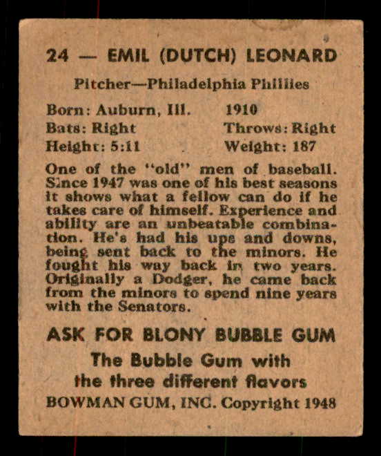 1948 Bowman Baseball #024 Dutch Leonard Phillies EX-MT 556132