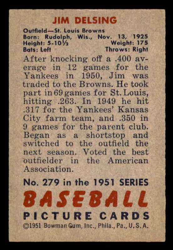 1951 Bowman Baseball #279 Jim Delsing Browns EX-MT 556190