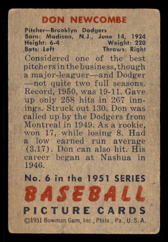 1951 Bowman Baseball #006 Don Newcombe Dodgers VG 556288