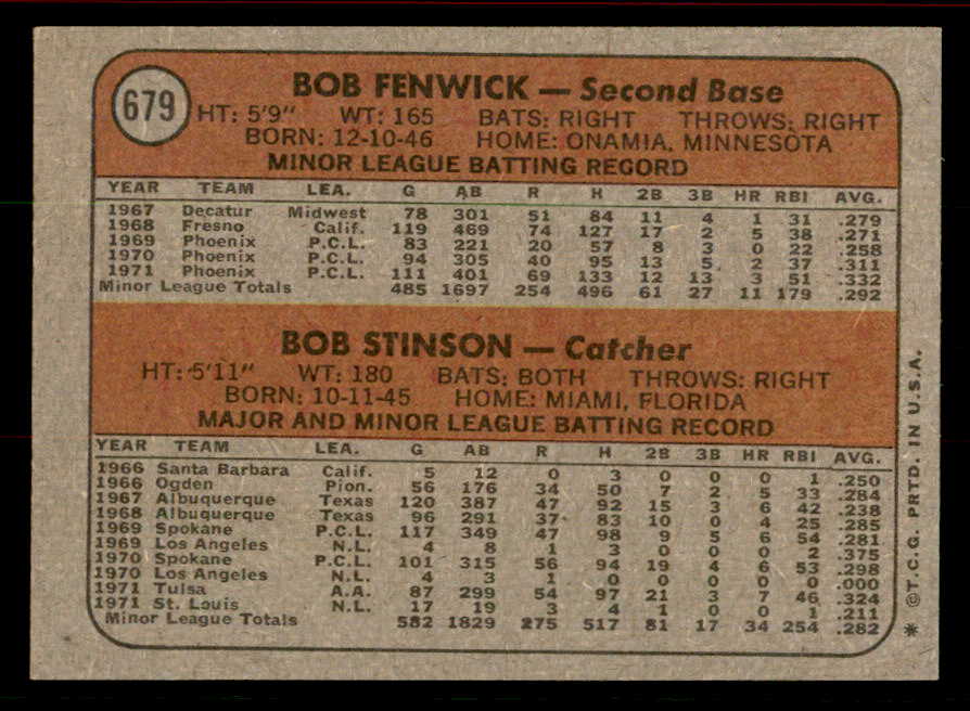 1972 Topps Baseball #679 Bob Stinson Astros EX-MT 556330