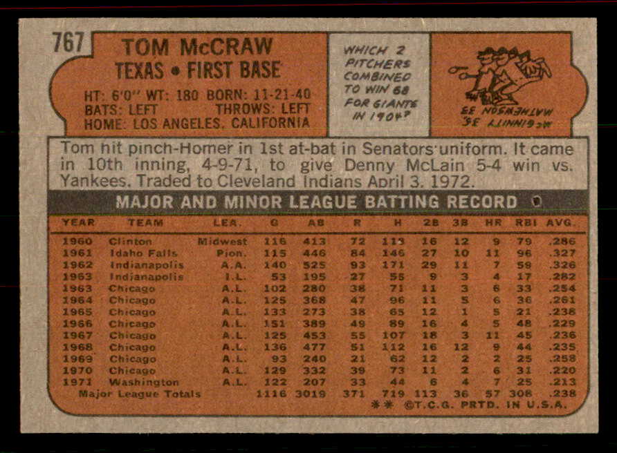 1972 Topps Baseball #767 Tom McCraw Rangers EX-MT 556384