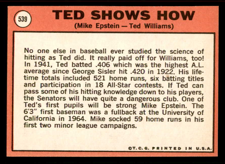 1969 Topps Baseball #539 Ted Williams Mike Epstein NR-MT 556640