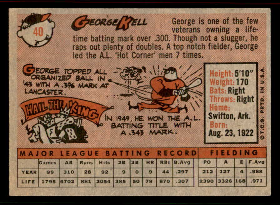 1958 Topps Baseball #040 George Kell Orioles EX-MT 556648