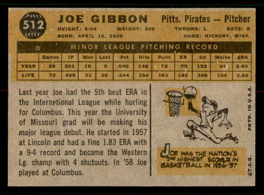 1960 Topps Baseball #512 Joe Gibbon Pirates EX-MT 556796
