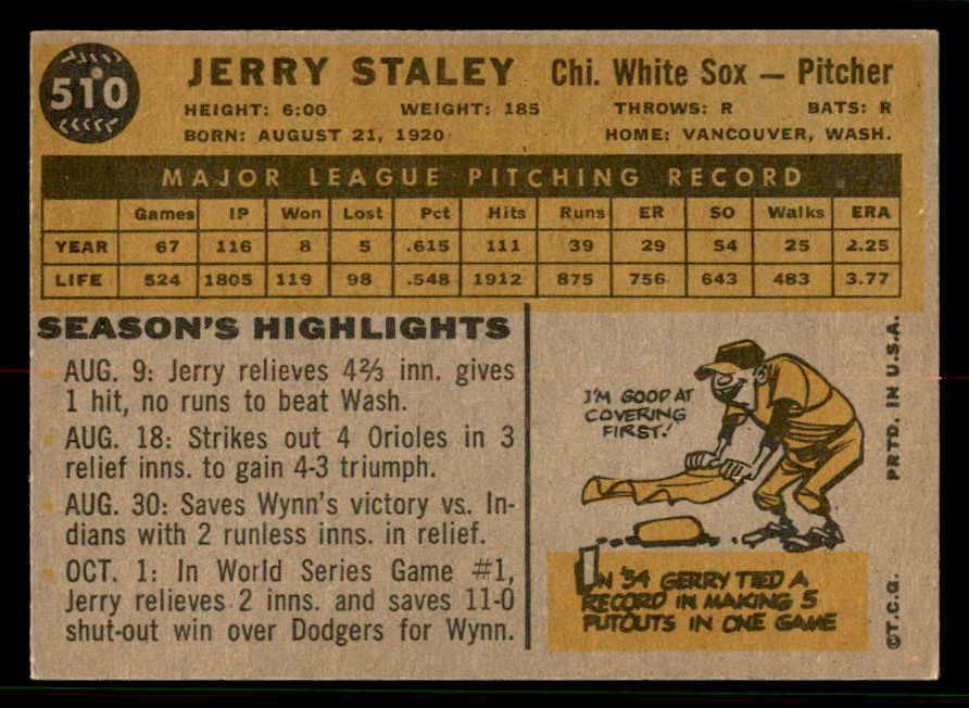 1960 Topps Baseball #510 Jerry Staley White Sox EX-MT 556800