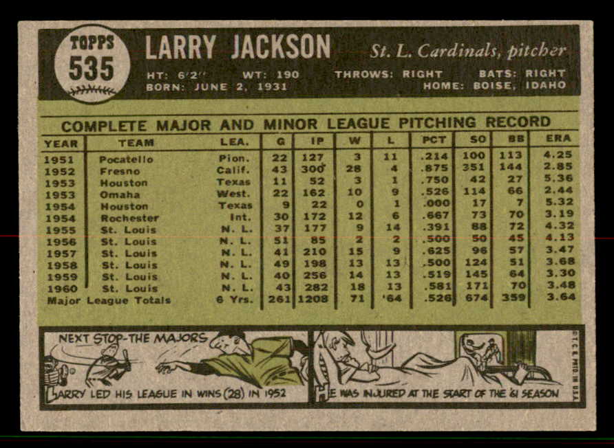 1961 Topps Baseball #535 Larry Jackson Cardinals EX-MT 556812