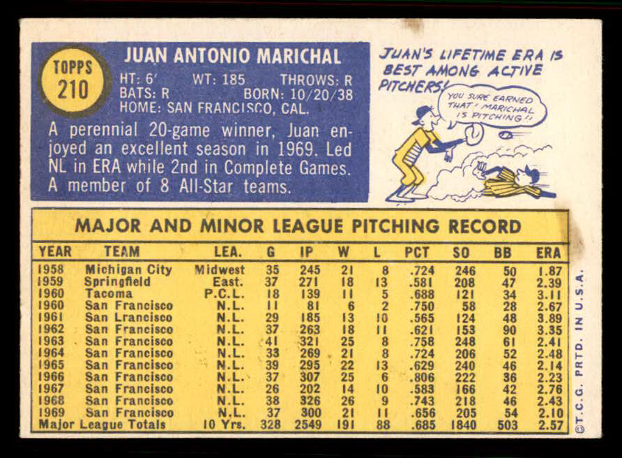 1970 Topps Baseball #210 Juan Marichal Giants EX-MT 556911