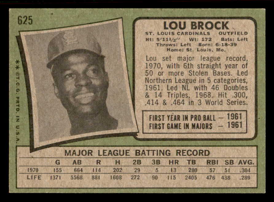 1971 Topps Baseball #625 Lou Brock Cardinals EX-MT 556970