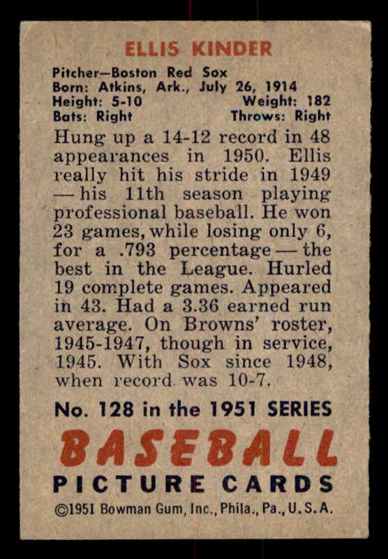 1951 Bowman Baseball #128 Ellis Kinder Red Sox EX-MT 557027