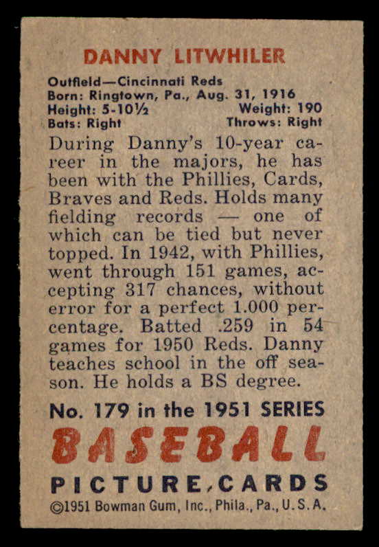 1951 Bowman Baseball #179 Danny Litwhiler Reds EX-MT 557057