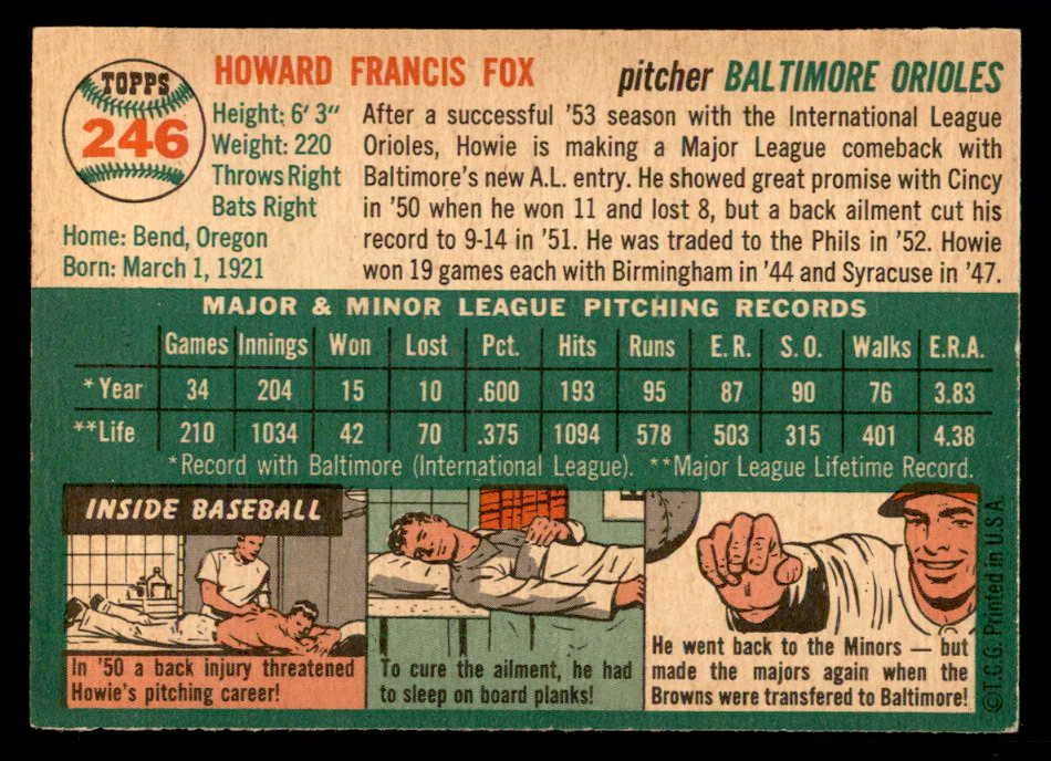 1954 Topps Baseball #246 Howie Fox Orioles EX-MT 557083