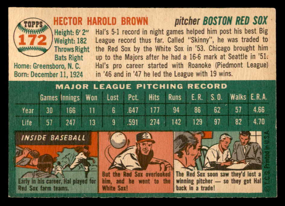 1954 Topps Baseball #172 Hal Brown Red Sox EX-MT 557103