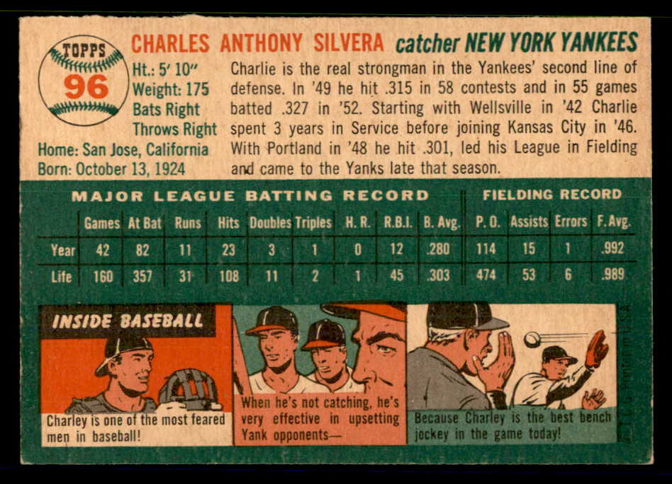 1954 Topps Baseball #096 Charlie Silvera Yankees EX-MT 557127
