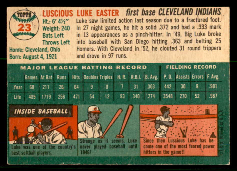 1954 Topps Baseball #023 Luke Easter Indians EX-MT 557129