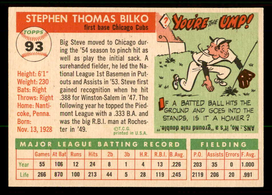 1955 Topps Baseball #093 Steve Bilko Cubs EX-MT 557141