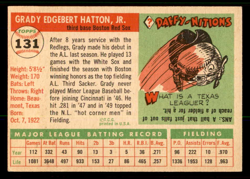 1955 Topps Baseball #131 Grady Hatton Red Sox EX-MT 557154