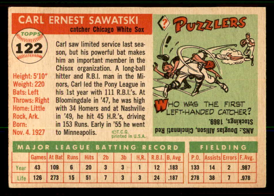 1955 Topps Baseball #122 Carl Sawatski White Sox EX-MT 557156