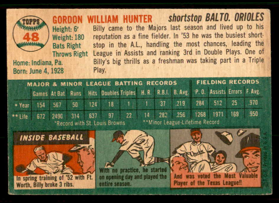 1954 Topps Baseball #048 Billy Hunter Orioles EX-MT 557171