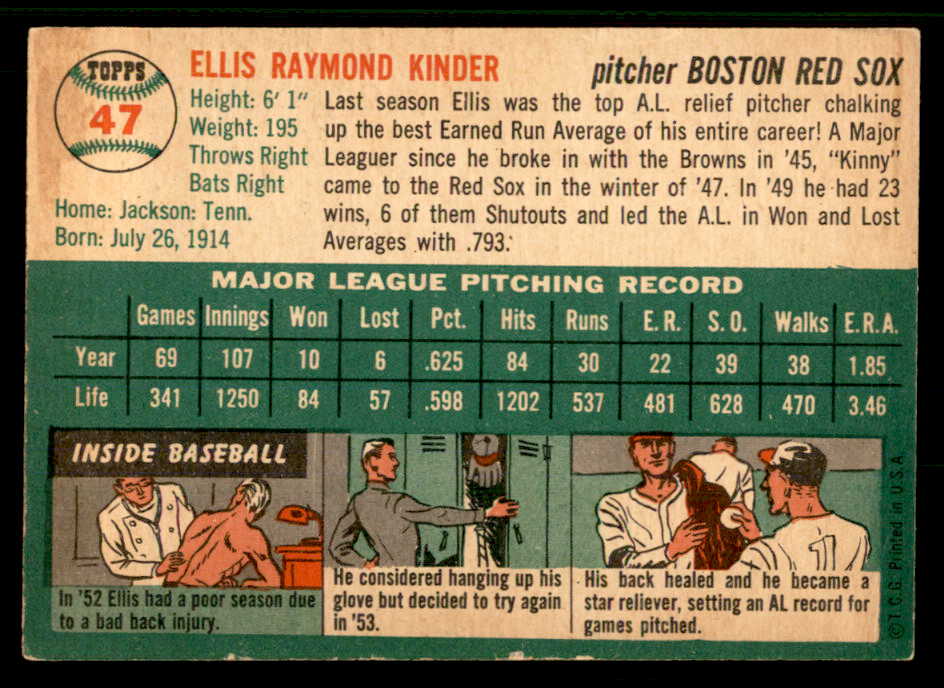 1954 Topps Baseball #047 Ellis Kinder Red Sox EX-MT 557172