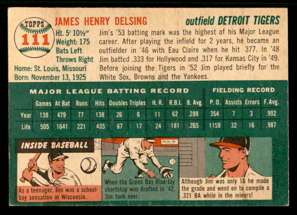 1954 Topps Baseball #111 Jim Delsing Tigers EX-MT 557182