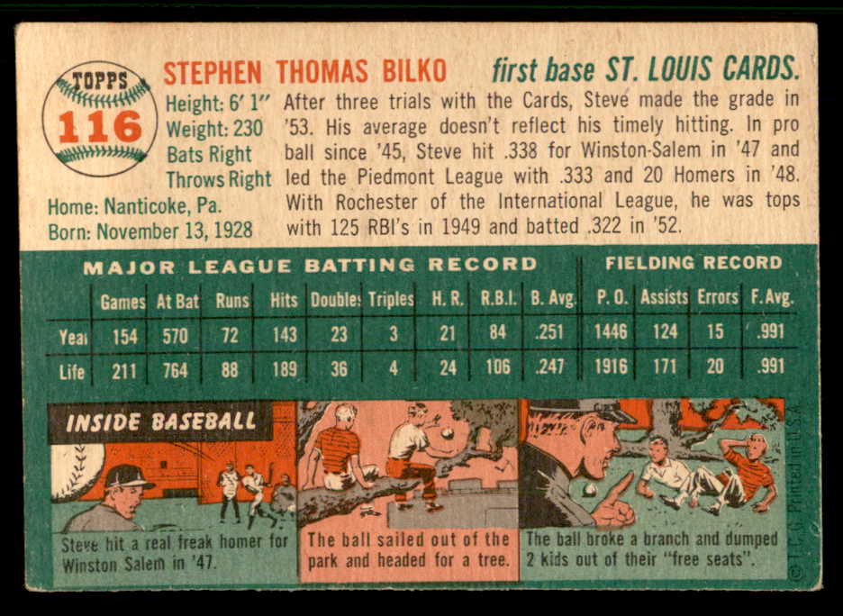 1954 Topps Baseball #116 Steve Bilko Cardinals EX-MT 557201
