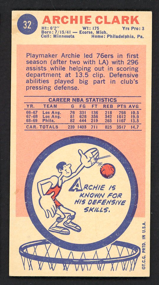 1969 Topps Basketball #032 Archie Clark 76ers EX+/EX-MT 557239