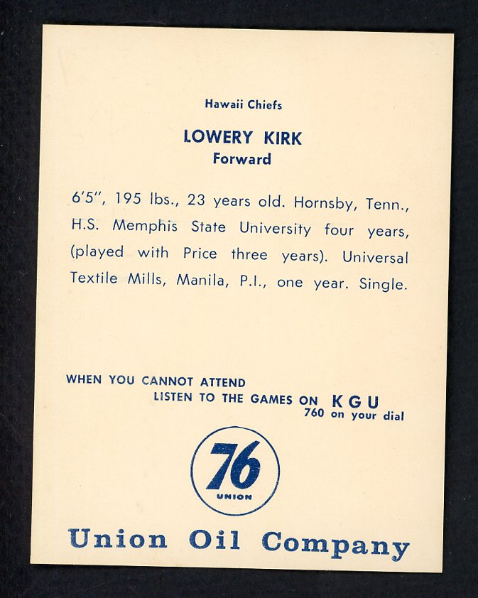 1961 Union Oil Lowrey Kirk Hawaii Chiefs NR-MT 557256