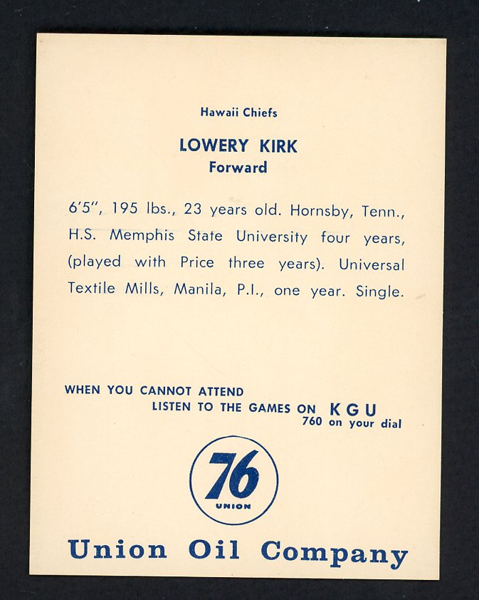 1961 Union Oil Lowrey Kirk Hawaii Chiefs EX-MT 557261