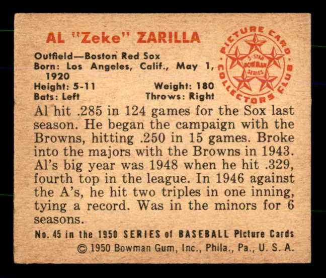 1950 Bowman Baseball #045 Al Zarilla Red Sox EX-MT 557283