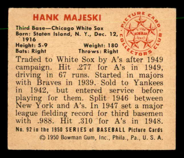 1950 Bowman Baseball #092 Hank Majeski White Sox EX-MT 557302