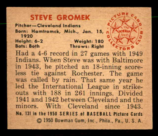 1950 Bowman Baseball #131 Steve Gromek Indians EX-MT 557314